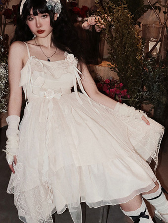 牧歌的なスタイルのロリータ JSK ドレス エクリュ ホワイト ロリータ ジャンパー スカート