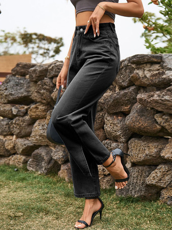 女性のジーンズ カウボーイ スプリット フロント レイズド ウエスト デニム ボトムス