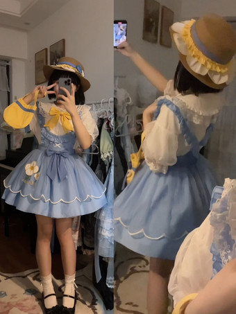 ブルー スウィートロリータSK ブルーリボン刺繍ロリータスカート