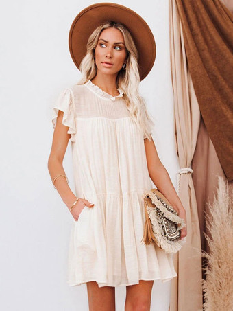 Etuikleider Ecru-weißes  mehrlagiges  modernes Schlauchkleid mit Juwelenausschnitt für Erwachsene