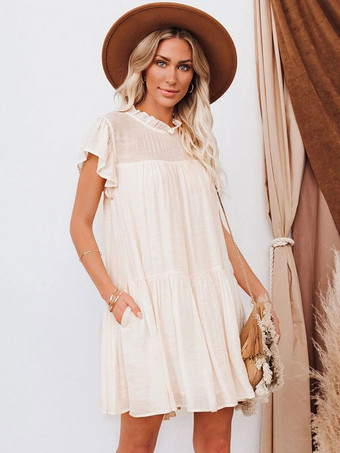 Etuikleider Ecru-weißes  mehrlagiges  modernes Schlauchkleid mit Juwelenausschnitt für Erwachsene