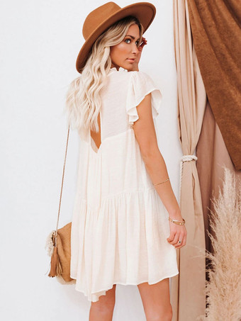 Etuikleider Ecru-weißes  mehrlagiges  modernes Schlauchkleid mit Juwelenausschnitt für Erwachsene