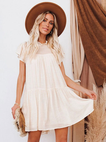 Etuikleider Ecru-weißes  mehrlagiges  modernes Schlauchkleid mit Juwelenausschnitt für Erwachsene