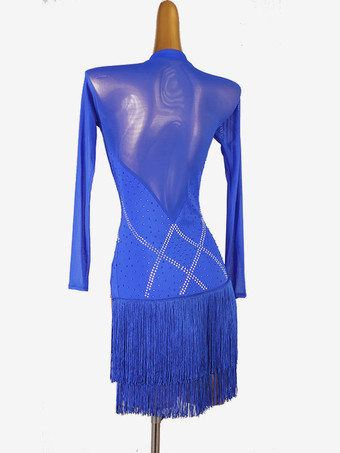 ラテンダンス衣装ロイヤルブルー女性のライクラスパンデックスドレスダンスウェア