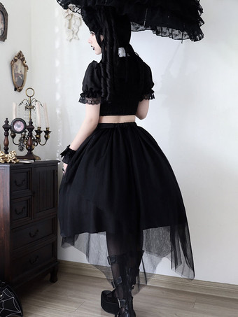 Steampunk Lolita Ensemble Noir Top Manches Longues Jupes