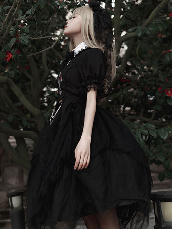 Steampunk Lolita Ensemble Noir Top Manches Longues Jupes