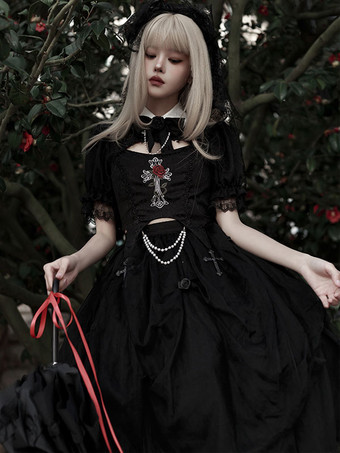 Steampunk Lolita Ensemble Noir Top Manches Longues Jupes