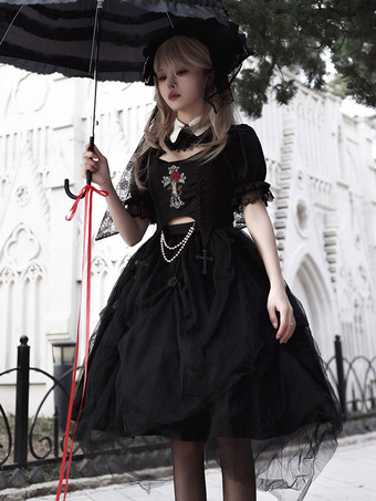 Steampunk Lolita Ensemble Noir Top Manches Longues Jupes