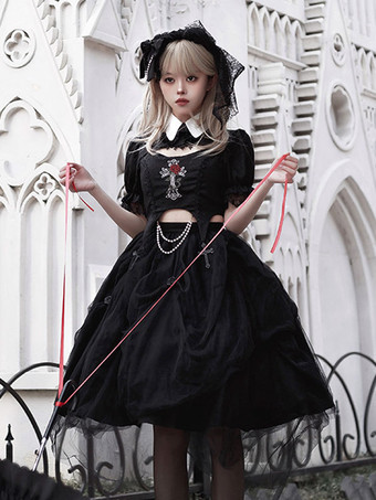 Steampunk Lolita Ensemble Noir Top Manches Longues Jupes