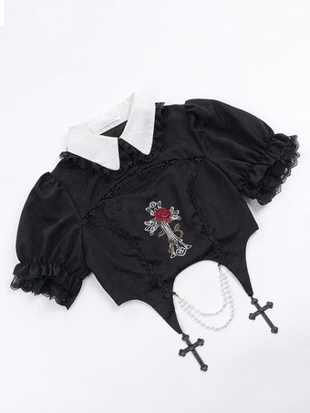 Steampunk Lolita Ensemble Noir Top Manches Longues Jupes