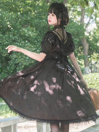 クラシックロリータドレス ポリエステル 半袖 ロリータドレス 花柄 クラシック 生成り ホワイト