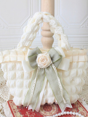 セージグリーンロココ スタイル ロリータ バッグ エクリュ ホワイト ポリエステル ローズ柄リボン ポリエステル ハンドバッグ ロリータ アクセサリー