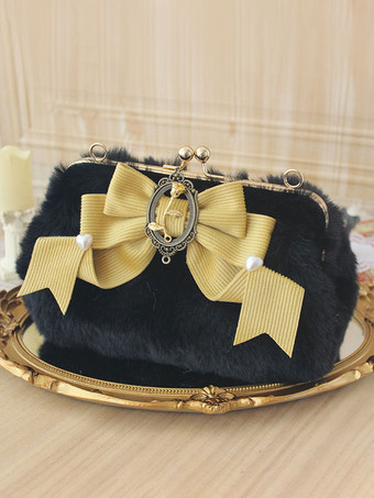 イエロースイートロリータバッグリボンピンクフリルハンドバッグポリエステルロリータアクセサリー