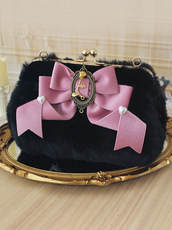 ピンクスイートロリータバッグリボンピンクフリルハンドバッグポリエステルロリータアクセサリー