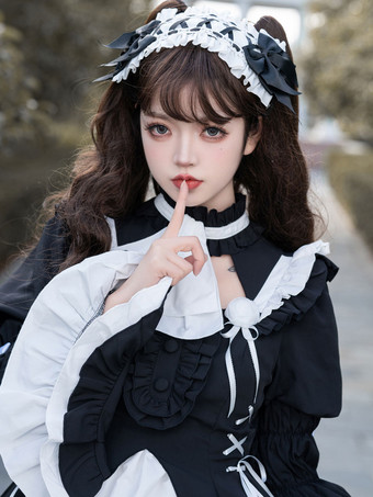 ゴスロリ ドレス フリル レースアップ ブラック