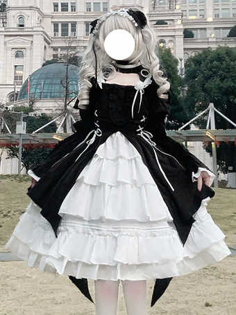 ゴスロリ ドレス フリル レースアップ ブラック