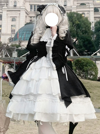 ゴスロリ ドレス フリル レースアップ ブラック