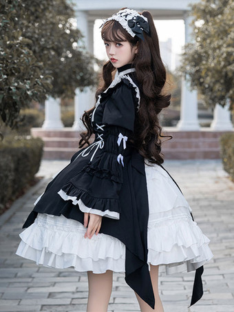 ゴスロリ ドレス フリル レースアップ ブラック