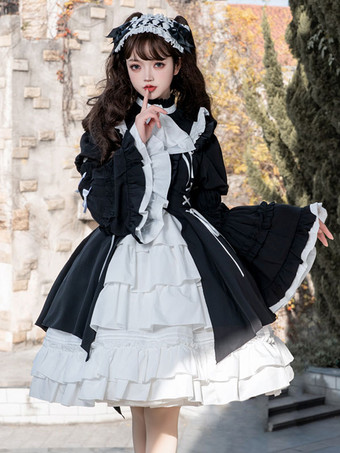 ゴスロリ ドレス フリル レースアップ ブラック