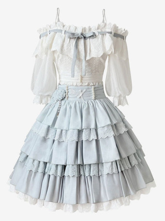 アカデミックロリータ衣装ライトスカイブルーフリルレース半袖トップスカート