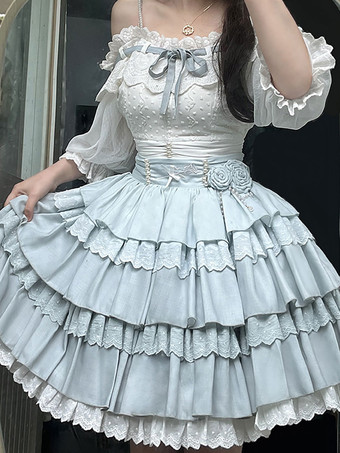 アカデミックロリータ衣装ライトスカイブルーフリルレース半袖トップスカート