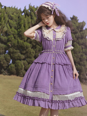 スイートロリータドレス ポリエステル半袖 牧歌風ドレス