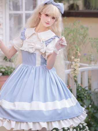 ライトスカイブルースイート ロリータ ドレス ポリエステル ノースリーブ スイート ジャンパー ロリータ ドレス