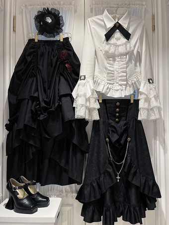 ロリータ ブラウス スチームパンク フリル レース 長袖 ロリータ トップ ブラウス ロリータ シャツ ホワイト