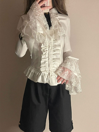 ロリータ ブラウス スチームパンク フリル レース 長袖 ロリータ トップ ブラウス ロリータ シャツ ホワイト