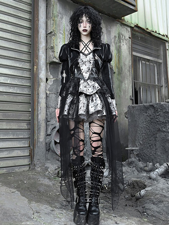   ゴスロリ ドレス レース メタルディテール ブラック
