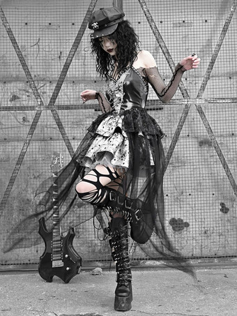   ゴスロリ ドレス レース メタルディテール ブラック