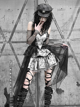   ゴスロリ ドレス レース メタルディテール ブラック