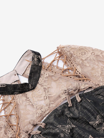 ロリータコルセット女性用チョコレートレース蝶柄ポリエステル