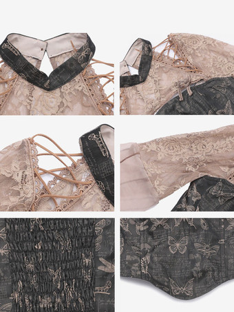 ロリータコルセット女性用チョコレートレース蝶柄ポリエステル