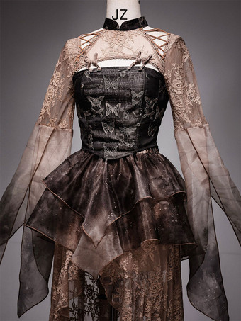 ロリータコルセット女性用チョコレートレース蝶柄ポリエステル