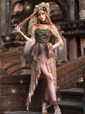 ロリータコルセット女性用チョコレートレース蝶柄ポリエステル