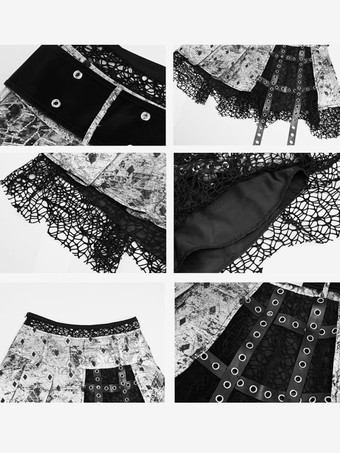 スチームパンクロリータSKグロメットレースブラックレースロリータスカート