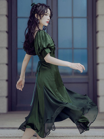 フリル レースアップ ロリータ OP ドレス バーガンディ 半袖 ロリータ ワンピース ドレス