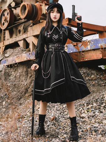 コスチューム 軍服 ロリータ アーミー グロメット ブラック ゴシック ドレス