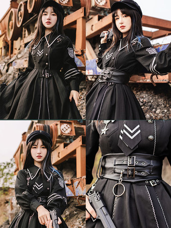 コスチューム 軍服 ロリータ アーミー グロメット ブラック ゴシック ドレス