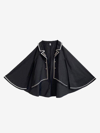 アーミーロリータケープブラックポリエステル刺繍春ロリータアウター
