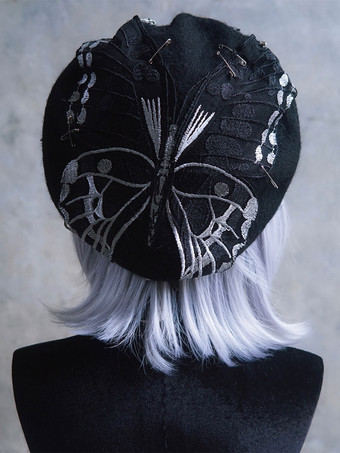 ブラック スチームパンク ロリータ帽子 ブラック アクセサリー 蝶柄 ポリエステル ロリータ アクセサリー