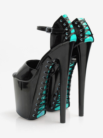 アクアグリーンハイヒール セクシー サンダル グラス グリーン PU レザー ラウンド トゥ 3.9 "7.9" セクシーな靴