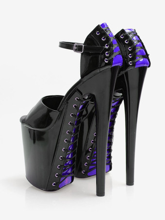 パープル ハイヒール セクシー サンダル グラス グリーン PU レザー ラウンド トゥ 3.9 "7.9" セクシーな靴