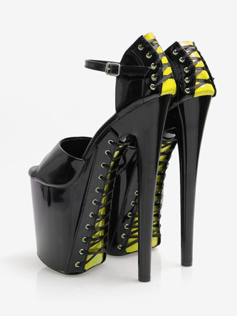 イエローハイヒール セクシー サンダル グラス グリーン PU レザー ラウンド トゥ 3.9 "7.9" セクシーな靴