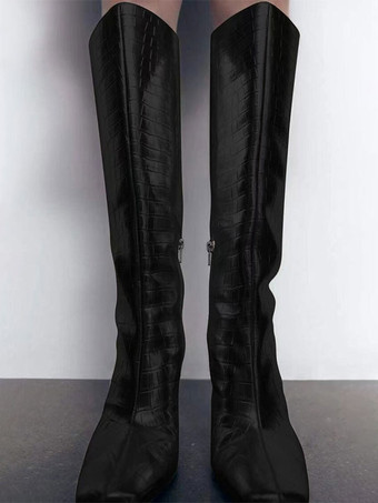 Stivali al polpaccio larghi dorati Stivali al ginocchio con tacco a spillo con punta quadrata da donna