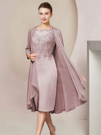 サーモンピンクパーティードレス花嫁の母のためのジュエルネック半袖 A ラインレースティーレングスゲストドレス結婚式のための無料カスタマイズ