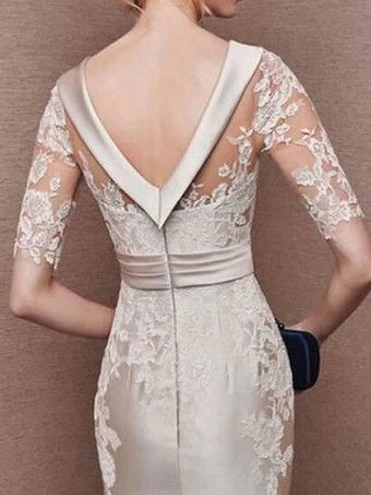 ブライダルマザードレスジュエルネックハーフスリーブレースティーレングスシースゲストドレス結婚式用無料カスタマイズ