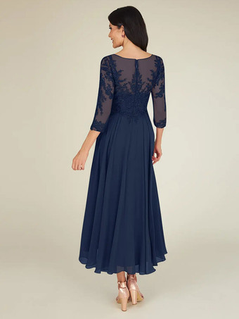 マザードレス ジュエルネック 3/4 長さ袖 A ラインレース床の長さのゲストドレス結婚式のための無料カスタマイズ