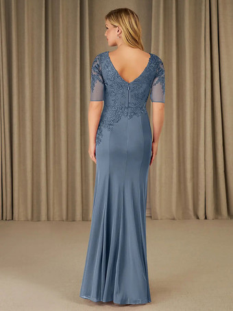 パーティードレス花嫁の母のためのジュエルネック半袖マーメイドレース足首までの長さのゲストドレス結婚式用無料カスタマイズ